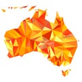 Abstract continent of Australia from orange, amber, yellow triangles. Origami style. Vector polygonal pattern for your design