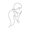 Abstract continuous line drawing of happy young woman playing and hug the dog. A young woman squatting, hugs and kisses her dog. Royalty Free Stock Photo