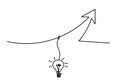 Abstract continuous lines arrows with light bulb drawing on white