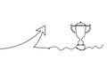 Abstract continuous lines arrows with trophy drawing on white