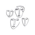 Abstract continuous one line drawing ink faces. Modern style portraits