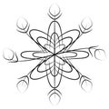 Abstract contour drawing of curved snowflakes with decorative elements. Line art. Isolate