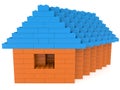 The abstract contours of the houses one after the other are made of colored toy bricks