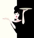 Abstract cool girl waiter , tray in hand Royalty Free Stock Photo