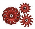 Abstract copper shiny gears rotate on a white background. The concept of well-coordinated work. Vector Royalty Free Stock Photo
