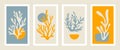 Abstract coral posters. Contemporary minimalist organic shapes Matisse style, colorful corals, graphic vector illustration