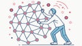 Man pushing network corner, technology frame, connection design, abstract vector design Generative AI