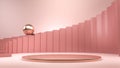 Abstract cosmetic background with pink stairs and golden stage,podium or pedestal. 3D render. Perfect background for Royalty Free Stock Photo