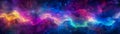Abstract cosmic background with swirling neon light waves in mesmerizing shades of blue and pink across a deep space