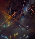 Abstract cosmic background. Tracing traces of fireworks, smoke and bright lights. Dark background