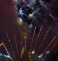 Abstract cosmic background. Tracing traces of fireworks, smoke and bright lights. Dark background