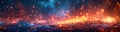 Abstract cosmic bokeh lights in blue and orange. Ethereal celestial background. Banner with copy space. Ideal for Royalty Free Stock Photo