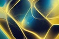 Abstract cosmic dark blue background with neon golden lights, virtual reality