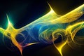 Abstract cosmic dark blue background with neon golden lights, virtual reality
