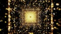 Abstract cosmic pattern with endless flying rectangles. Motion. Golden calming blurred particles in outer space.