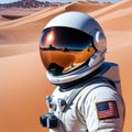 Abstract of cosmonaut that is in the space Reflection of the Mars planet in the helmet