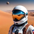 Abstract of cosmonaut that is in the space Reflection of the Mars planet in the helmet