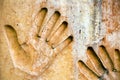 Abstract Cracked Hand Print on Wall Royalty Free Stock Photo