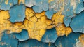 Abstract cracked paint pattern on old wall with blue and yellow color contrasts Royalty Free Stock Photo