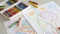 Abstract Crayon Scribbles on White Paper Made by a Child in a Playful and Colorful Style Royalty Free Stock Photo