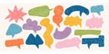 Abstract crayon speech bubbles. Hand drawn doodle communication speech bubbles in crayon or chalk texture. Retro crayon
