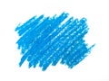 Abstract crayon on white background. Blue crayon scribble texture. Wax pastel spot. Royalty Free Stock Photo