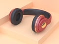 3d rendering abstract cream scene red gold headphones music technology concept