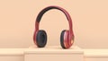 Music technology concept 3d rendering abstract cream scene red gold headphones