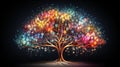 abstract creative colorful giant tree made from human brain, dar