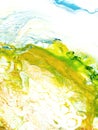 Abstract creative hand painted background with yellow, green and blue colors, fluid art, marble texture, with copy space, acrylic Royalty Free Stock Photo