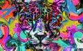 Abstract creative illustration with colorful lion
