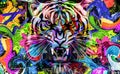 Abstract creative illustration with colorful lion