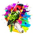 Abstract creative illustration with colorful parrot on a branch