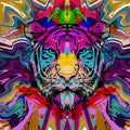 Abstract creative illustration with colorful tiger