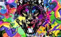 Abstract creative illustration with colorful wolf