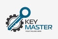 Abstract creative key duplication logo concept. Professional skilled key cutter sign.