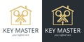 Abstract creative key duplication logo concept. Professional skilled key cutter sign.