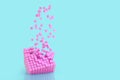 Abstract creative modern pastel pink and blue 3D background a three-dimensional cube lying on its side and exploding Royalty Free Stock Photo
