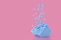 Abstract creative modern pastel pink 3D background a three-dimensional cube lying on its side and exploding small cube Royalty Free Stock Photo