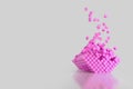 Abstract creative modern pastel pink 3D background a three-dimensional cube lying on its side and exploding small cube Royalty Free Stock Photo