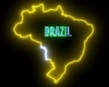 Abstract creative neon lights map of BRAZIL. Brazilian geography outline with shiny led light