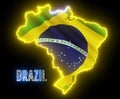 Abstract creative neon lights map of BRAZIL. Brazilian geography outline with shiny led light