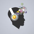 Abstract creative open head. Genius mind. Music artist. Vector Royalty Free Stock Photo