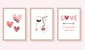 Abstract creative pink retro love signs and symbols wall art frame poster set design element on white