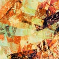 Abstract Grunge Collage With Brush Strokes, Geometric Elements. Grungy Colorful Background With Red, Yellow, Orange,old Gold Color