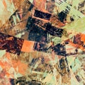 Abstract Grunge Collage With Brush Strokes, Geometric Elements. Grungy Colorful Background With Red, Yellow, Orange,old Gold Color