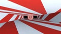 Abstract creative red and white stripped tunnel. Circles and walls design, alpha channel black screen end of way