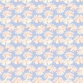 Abstract creative shapes flowers seamless pattern. Summer simple pastel blue background with geometric stylized cute floral. Abstr