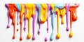 Colourful vibrant multi colour paint dripping isolated on white. wallpaper banner