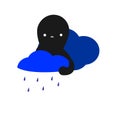 Abstract creature with rain clouds. Concept of mental health and state of mind. Upset emotion Royalty Free Stock Photo